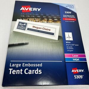 New Avery Ink Jet Large Tent Cards Embossed White 3.5" x 11 50 Cards #5309
